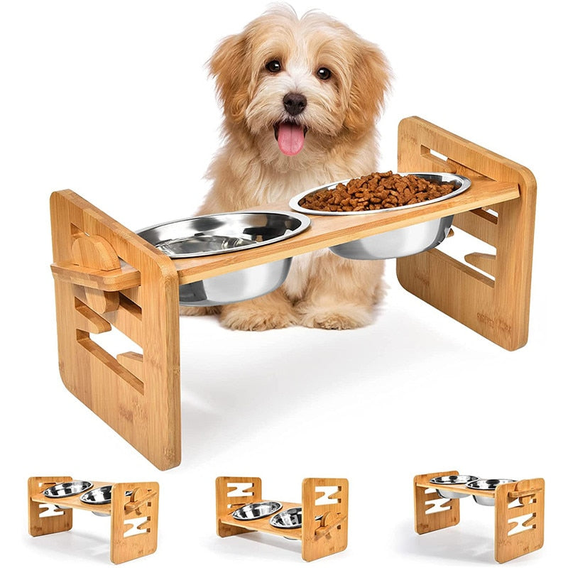 Adjustable Bamboo Elevated Dog Bowl – Mojito's Pet Market