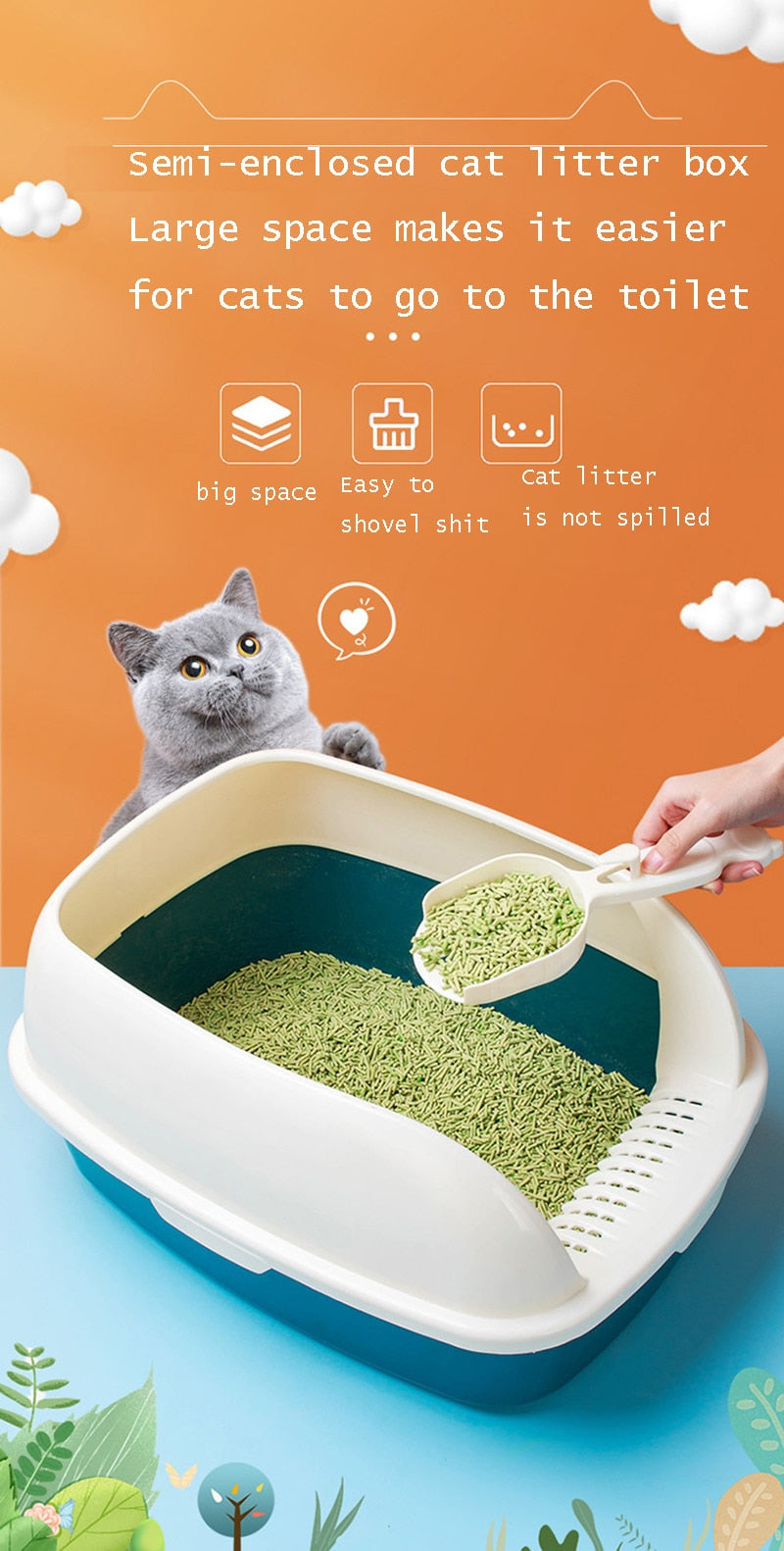 Half-Enclosed Litter Box